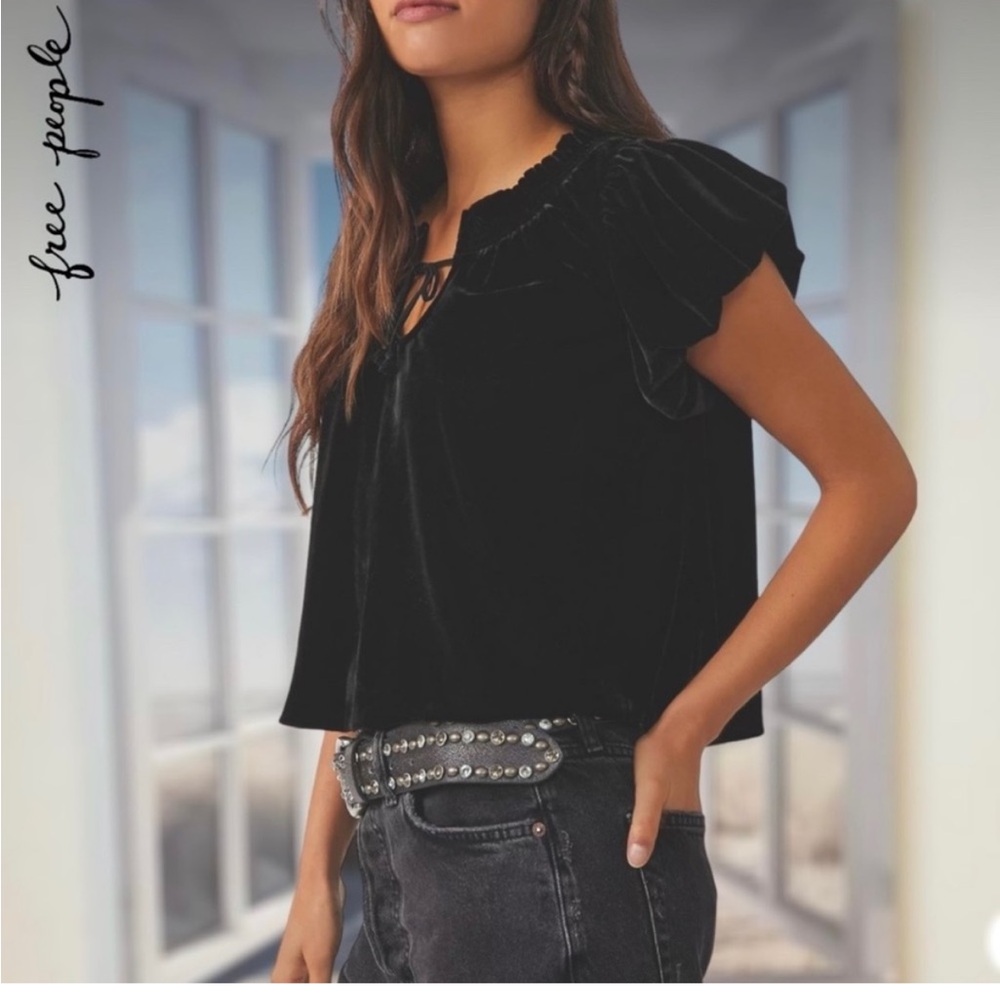 Free People Black Velvet Terese Top, Size Medium/Large